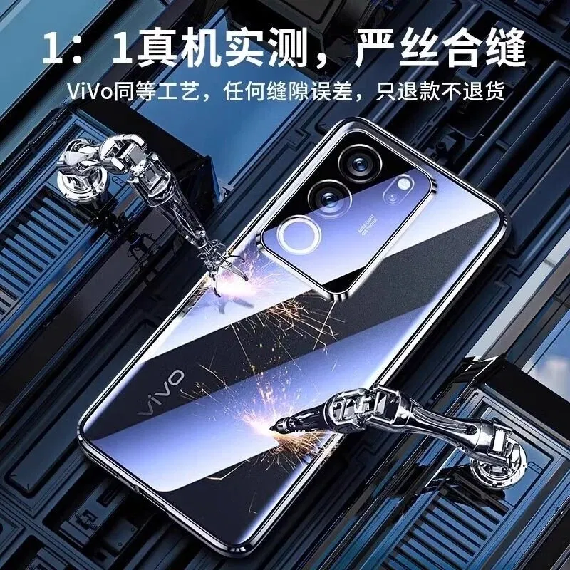 Color: black, Material: EVA - 360 Full Case For Vivo V29 5G V27 Pro V27E V25 V23 Double Sided Magnetic Adsorption Metal Capa Tempering Glass Clear Phone Cover