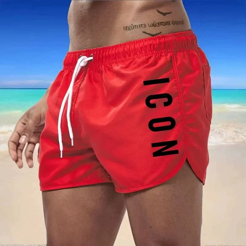 Color: Yellow, Size: S - ICON Summer men's luxury beach pants clothing quick dry gym jogging sexy shorts vacation casual swimming trunks