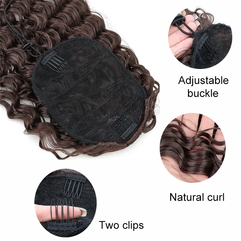 Color: NC/4HL - Synthetic Long 22Inch Kinky Curly Ponytail Extensions Clip in Drawstring Ponytail Wig Afro Pony Tail Women Hairpiece