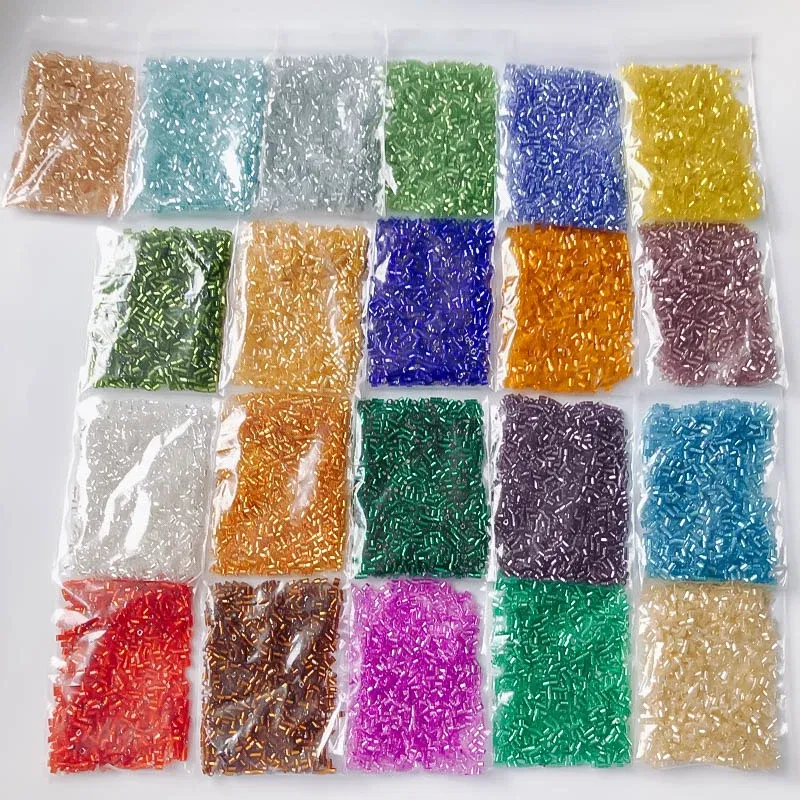 Color: Beige, Item Diameter: 2mm - 2mm Glass Seed Loose Beads Silver Color Inner Long Tube Charms DIY Craft Bracelet Jewelry Making Supplies Necklace Accessories