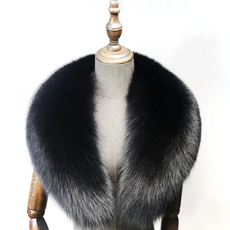 Color: Brown, Size: L - Fox Fur Collar 100% Real Fox Fur Scarf Straight Collar Natural Fur Gray Collar  Large Size Neck Warmer Fur Scarf Shawls