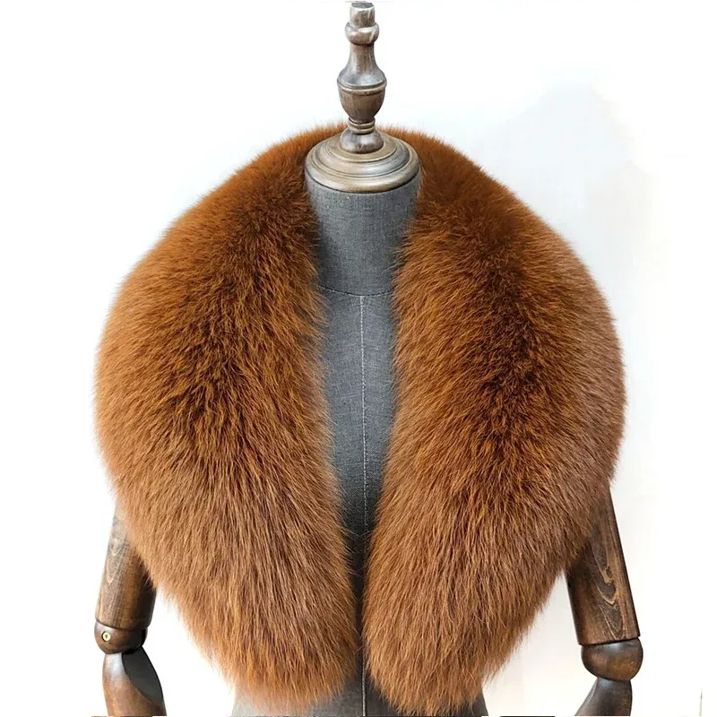 Color: Brown, Size: L - Fox Fur Collar 100% Real Fox Fur Scarf Straight Collar Natural Fur Gray Collar  Large Size Neck Warmer Fur Scarf Shawls
