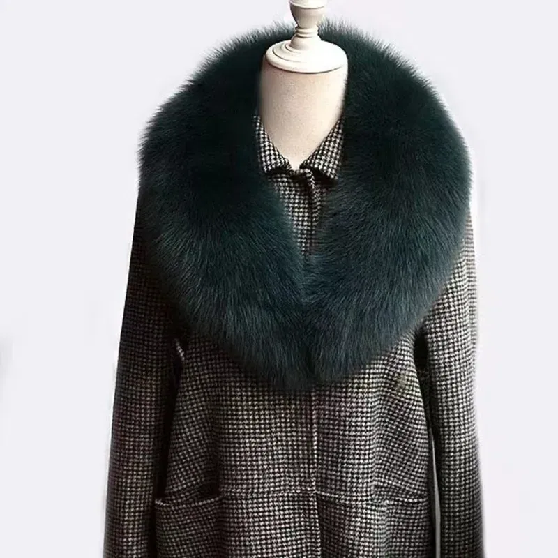 Color: green, Size: XL - Winter Real Fox Fur Collar Woman Furry Natural Raccoon Fur Scarf Shawls Luxury Neck Warmer Wraps For Coat Fur Scarves Large Size