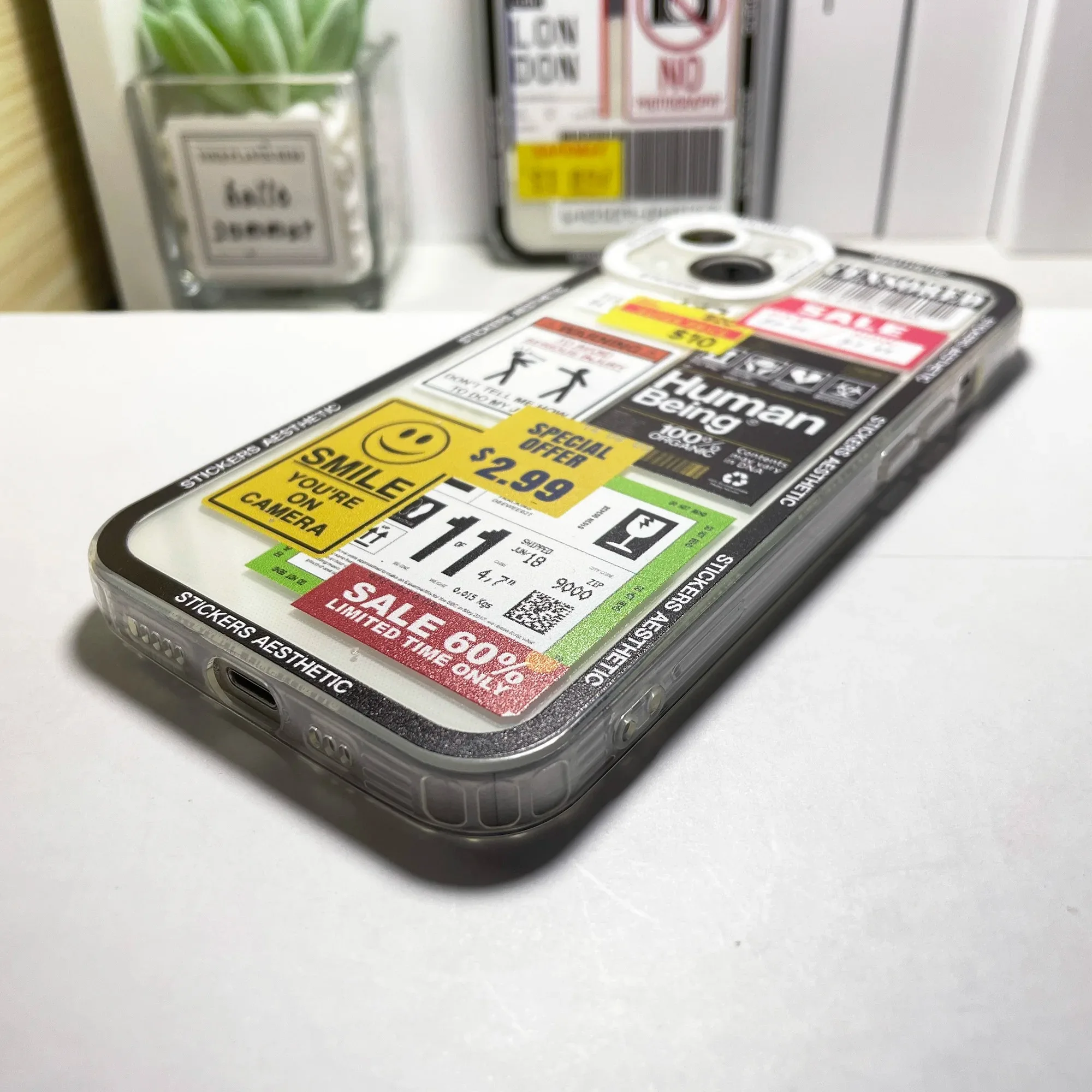 Color: Beige, Material: ABS - Mix Labels Collage Stickers Aesthetic Phone Case For Samsung Galaxy S10 S20 S21 S22 S23 S24 FE Plus Ultra Note 20