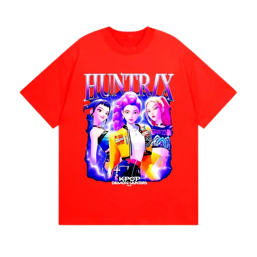 Color: Beige, Kid Size: 10 - Summer Huntrix Kpop Demon Hunters Graphics Cool Printed Girls Boys T Shirts High Quality Fashion Causal Tee Cotton Children Tops