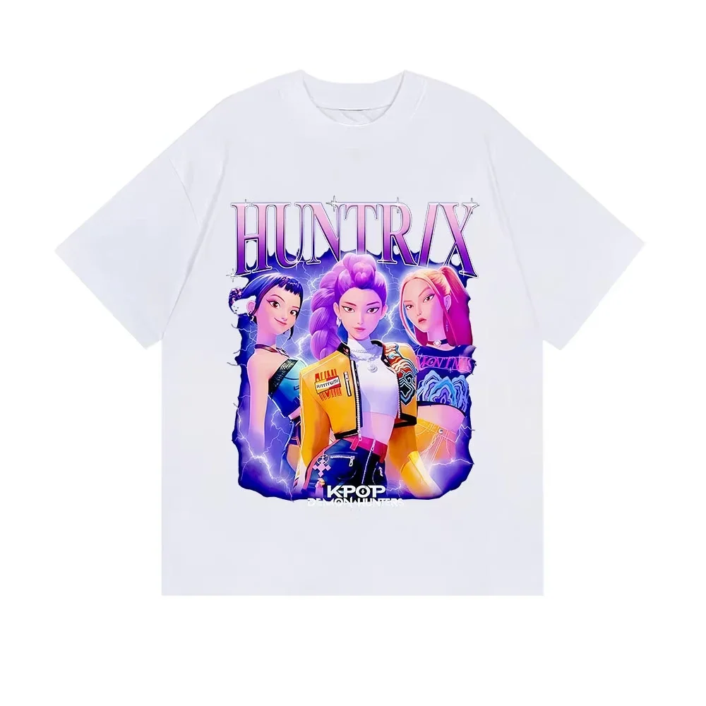 Color: Beige, Kid Size: 10 - Summer Huntrix Kpop Demon Hunters Graphics Cool Printed Girls Boys T Shirts High Quality Fashion Causal Tee Cotton Children Tops