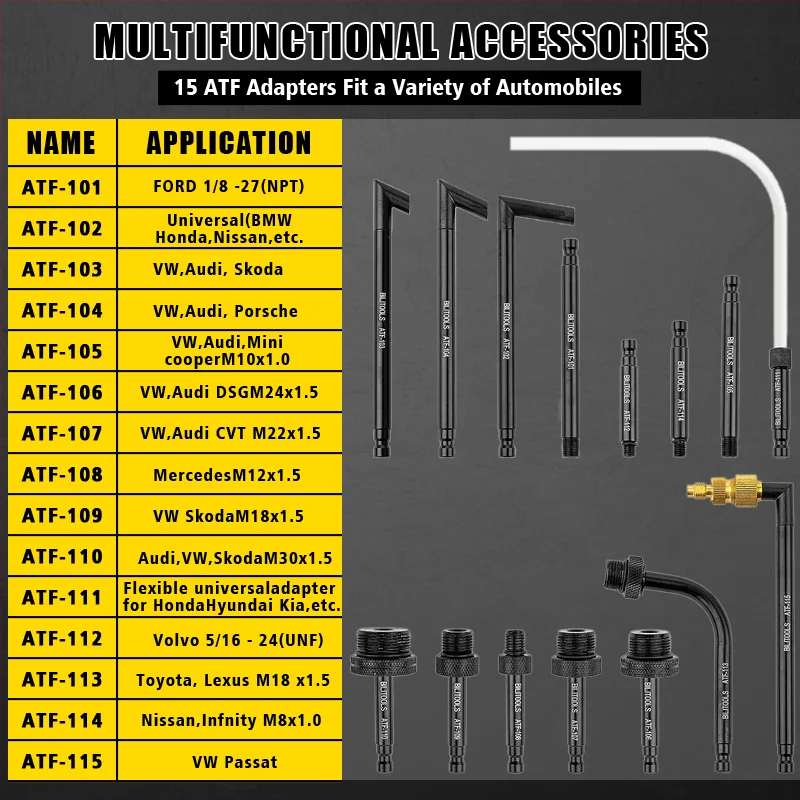 Color: Black, Ships From: CN - Pneumatic Transmission Oil Refilling Tool Oil Refill Filling ATF Adapters 10L /6LDispenser Pump Kit Fluid Extractor Adaptor 15Pc