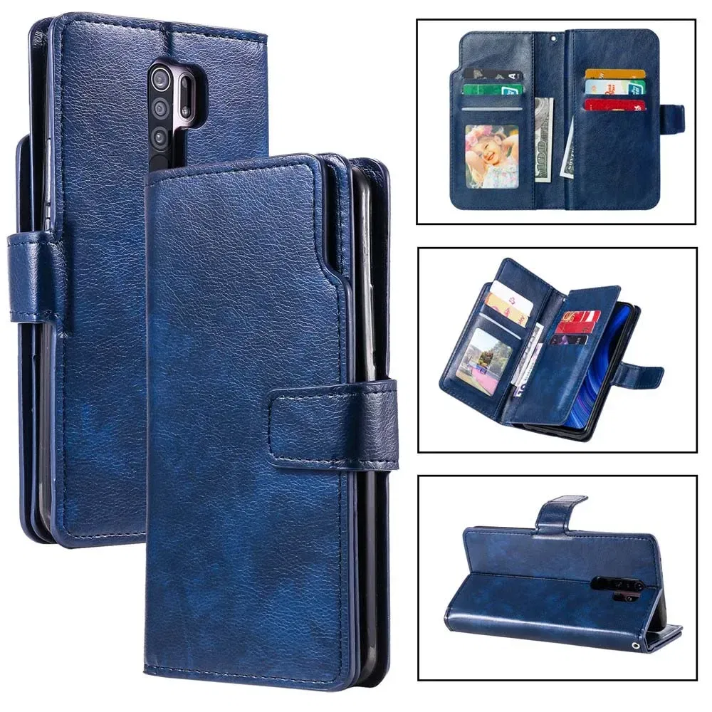 Color: Blue, Material: PC + TPU - Flip Leather Case for Redmi Note 13 12 11 Pro 13C 9 9A 9C Wallet Card Cover For Xiaomi 13T 11T Poco X5 C65 M6 X4 Pro