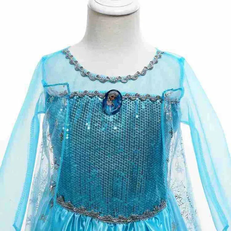 Color: Blue, Kid Size: 9 - Disney Girls Cospaly Snow Queen Elsa Costumes Kids Carnival Party Prom Gown Robe-Playing Children Clothes Frozen Princess Dress