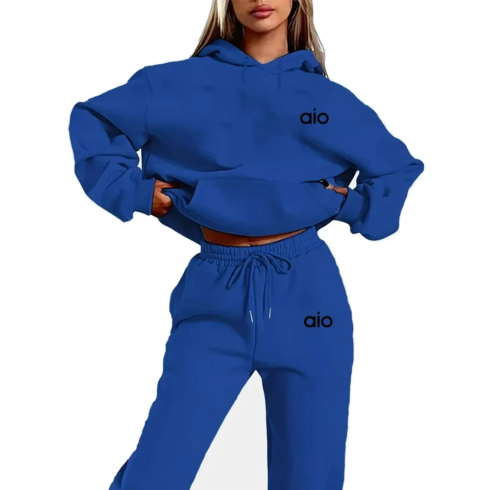 Color: Blue, Size: L, Ships From: CHINA - 2025 Autumn Winter Women's Sets 2pcs Hoodies Pants Suit Sports Outfits  Letter Print Aesthetic Clothes Ladies Tracksuit