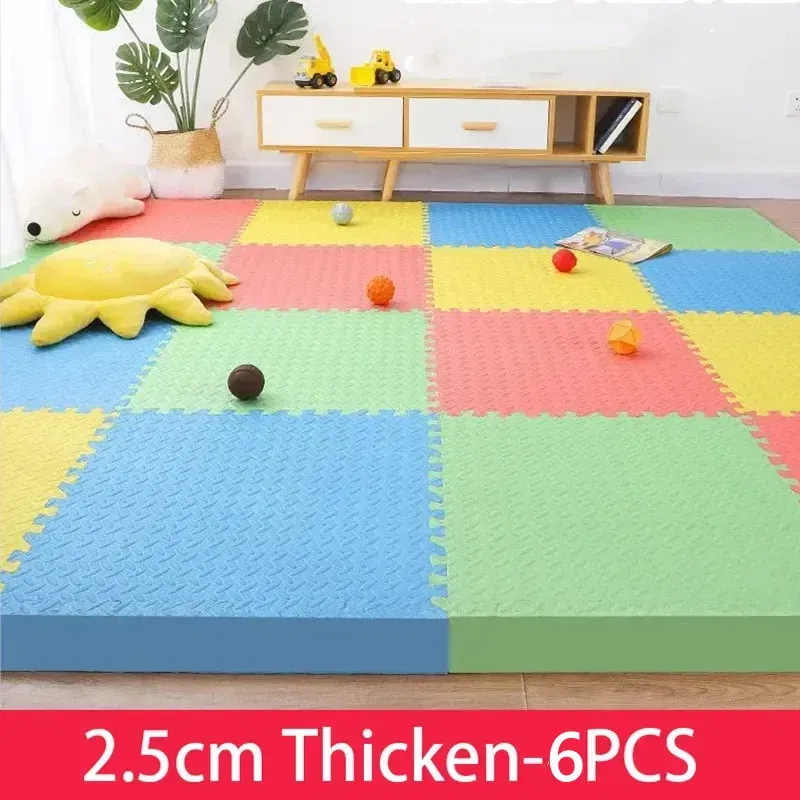 Color: Blue - Thicken 2.5cm Tatame Baby Play Mat Activities Mat for Baby Mat 6PCS Game Mats Playroom Mat Play Mats Floor Noise Mat Puzzle Mat