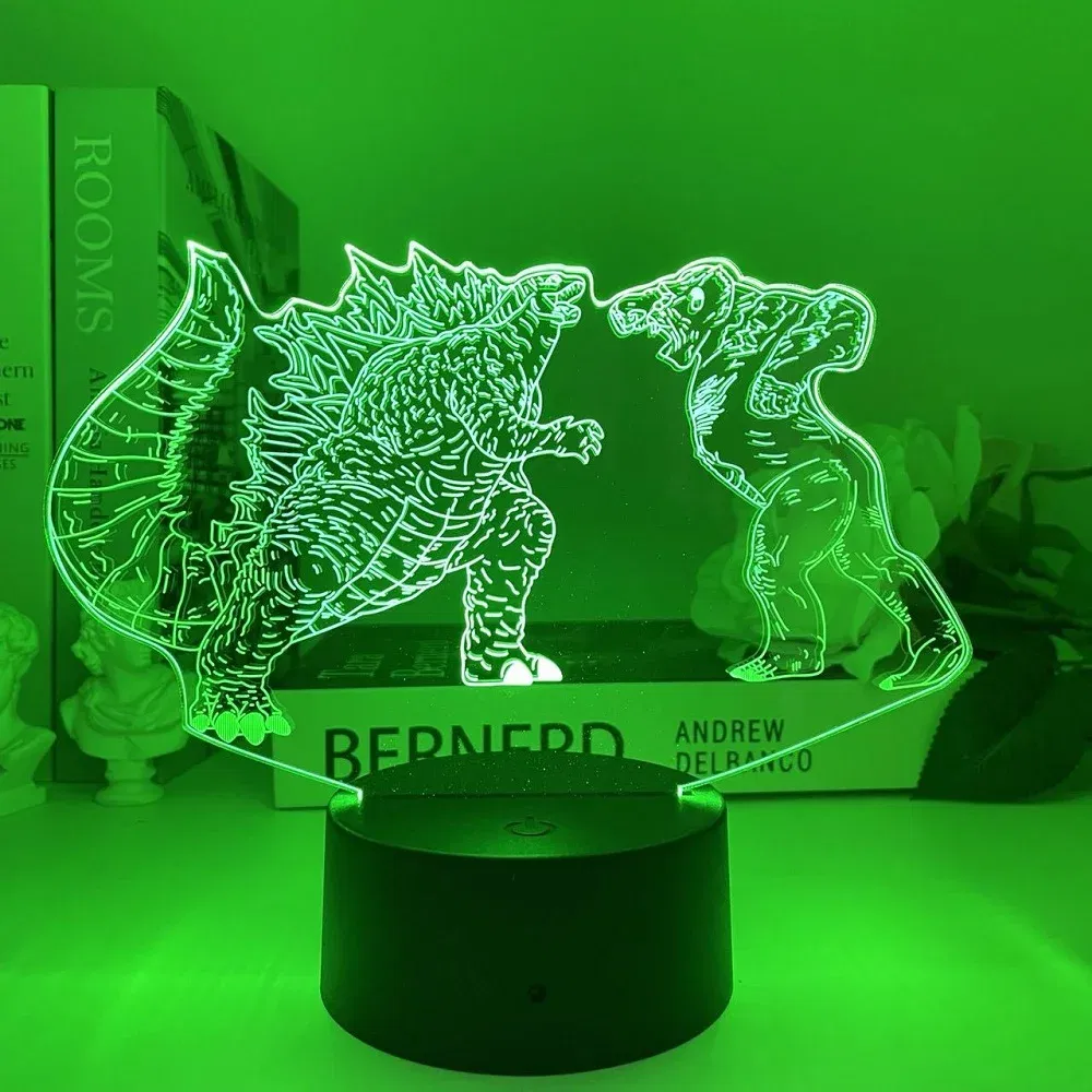 Color: Yellow, Emitting Color: BROWN - Hot Toys Godzilla 3D Acrylic Night Light 16 Colors Dimmable USB Desk Lamp Birthday Gift for Boys and Girls Christmas Gift