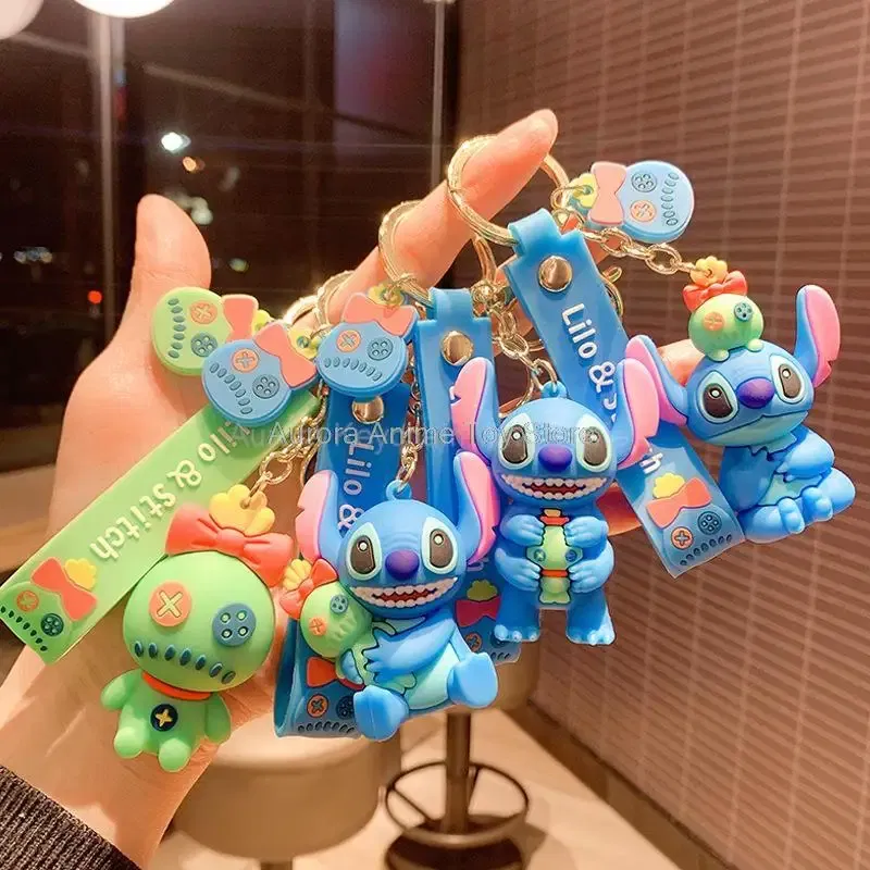 Color: Black and White - Wholesale Anime Disney Keychain Mickey Mouse Minnie Lilo & Stitch Cartoon Keyring Kawaii Key Chain Car Pendant Kids Toys Gifts