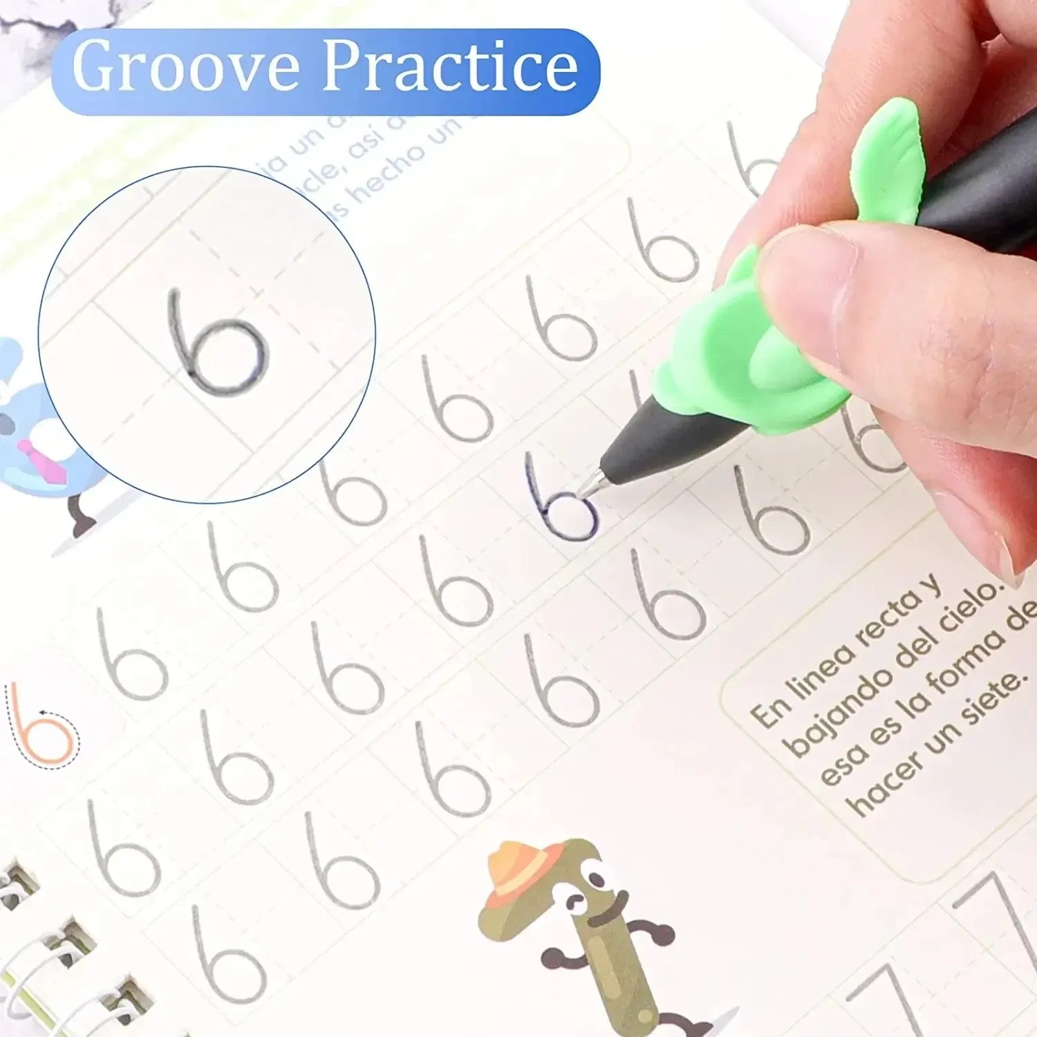 Color: Green - Magic Writing Book in Portuguese Calligraphy Notebook Montessori Kids Reusable Educational Calligraphic Letter Practice Toy