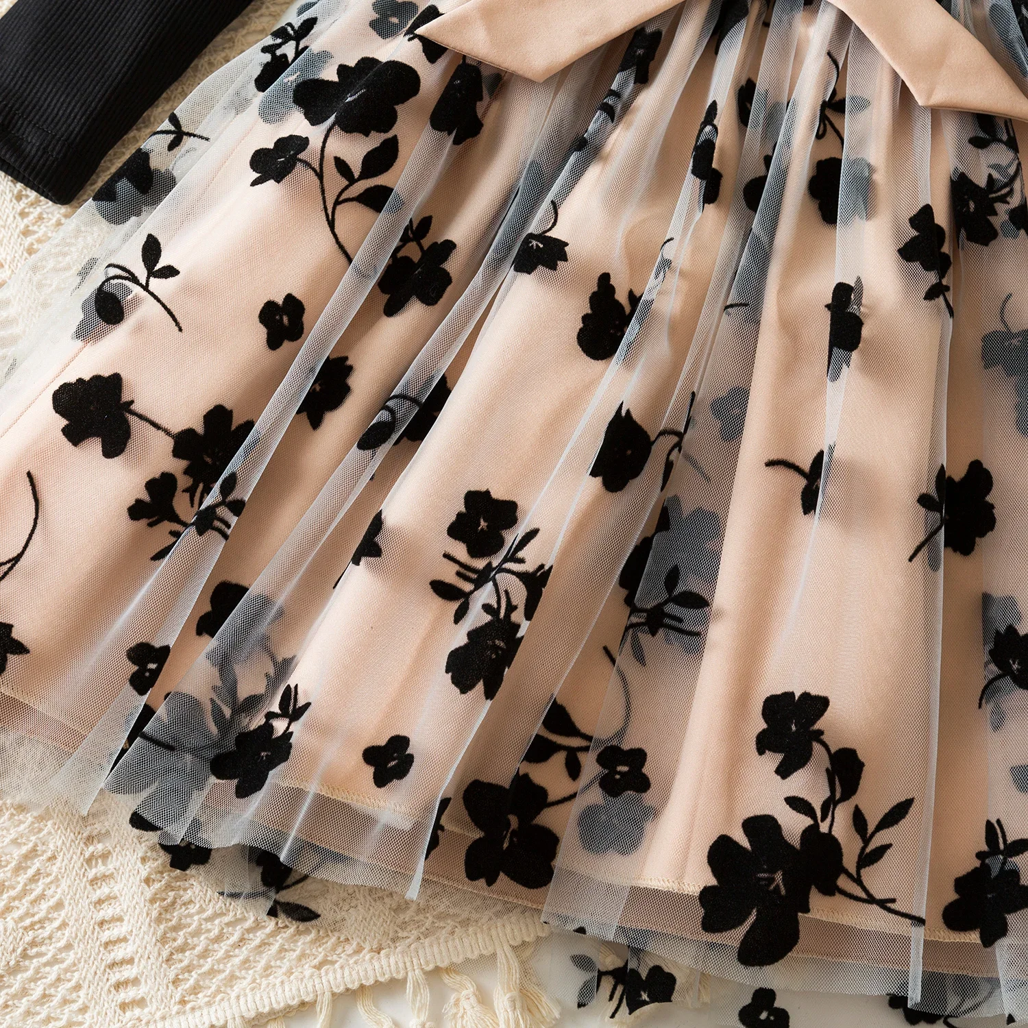 Color: Beige, Kid Size: 4T - Spring Autumn Full Sleeve Dress for Girls 3 to 8 Yrs Flower Girl Dress Children's Casual Clothing New Long Seelve Princess Dress