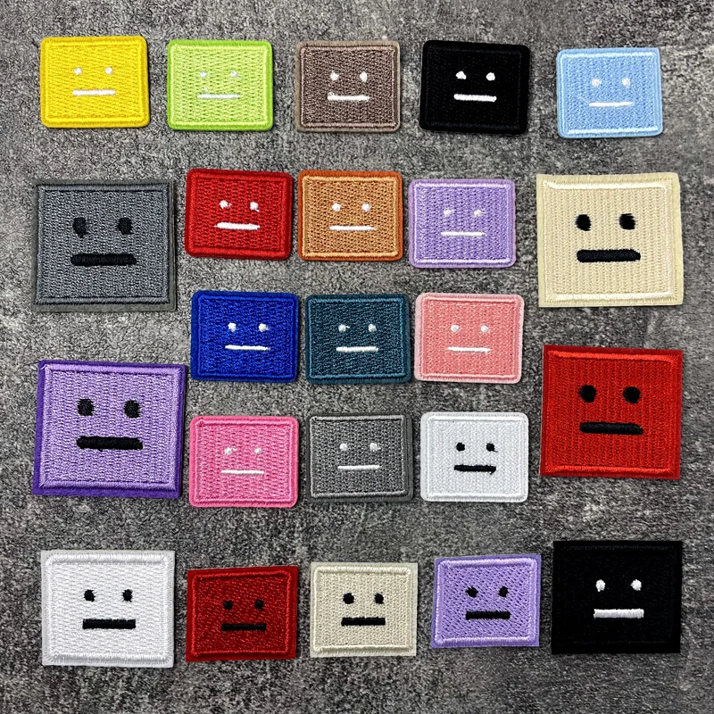 Color: Brown - Square Expression Embroidered Applique Patches Fabric Garment Apparel Clothing Accessories Embroidery Badges Pink Black White