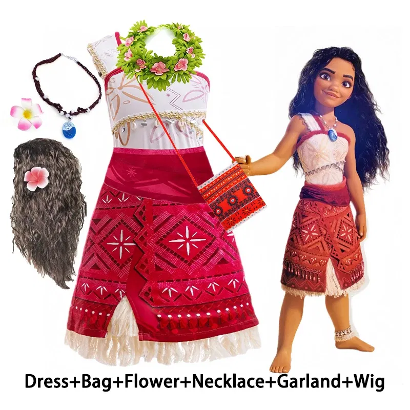 Color: green, Kid Size: 13T - Disney Movie Moana 2 Girl Dress Cosplay Party Costume Ocean Adventure Princess Fancy Clothes Children Vaiana Outfit Dress