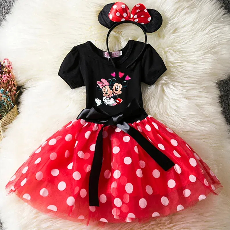 Color: Clear, Size: XS - Cartoon Mickey Minnie Mouse Kids Short Sleeve Polka Dot Princess Dress 1-6Y Party Baby Girls Clothes Cosplay Costumes