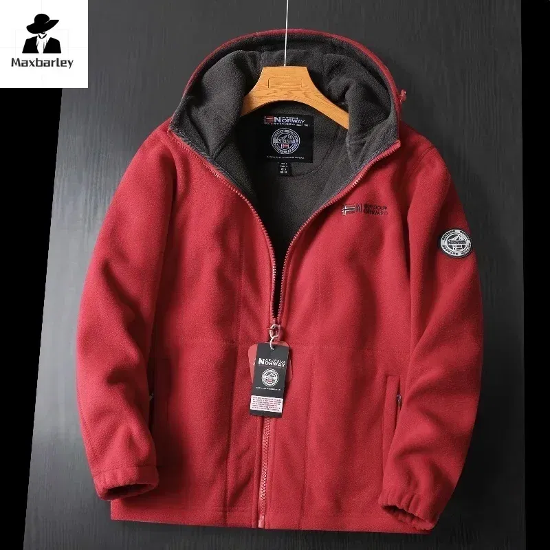 Color: Navy Blue, Size: S - Winter Wool Jacket Men's High-end Embroidered Thickened Fleece Windproof Jacket Outdoor Snow Cold-proof Men's Warm Hooded Coat