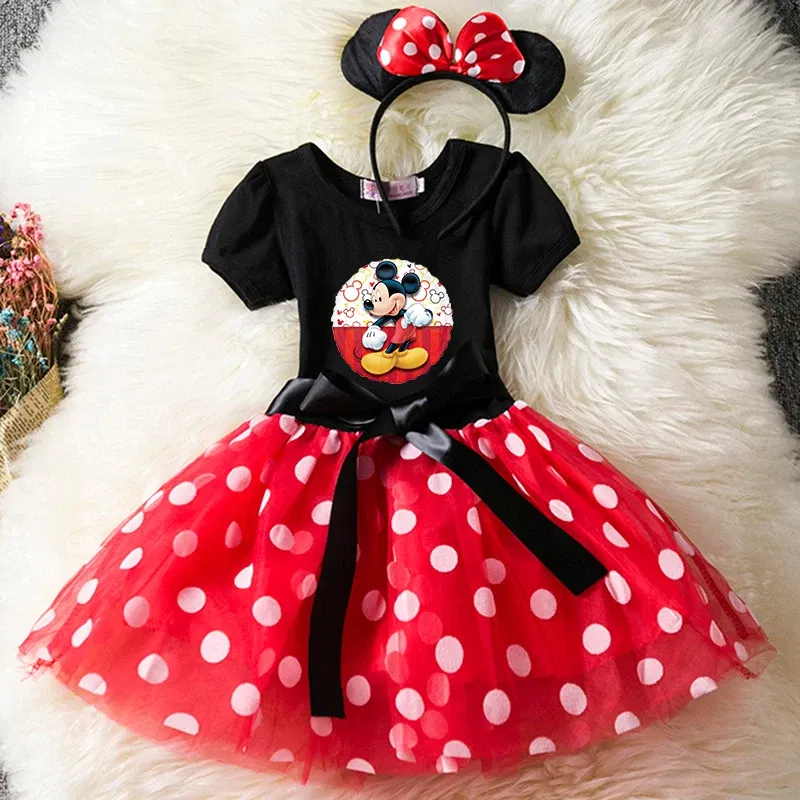 Color: Silver, Size: M - Cartoon Mickey Minnie Mouse Kids Short Sleeve Polka Dot Princess Dress 1-6Y Party Baby Girls Clothes Cosplay Costumes