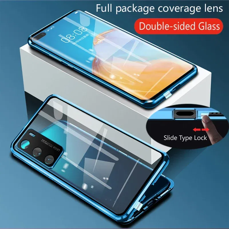 Color: black, Material: EVA - Double Sided Glass Magnetic Metal Snap Lock Phone Case For Honor Magic 4 5 Ultimate 6 Lite 7 Pro Lens Protection Cover Cases