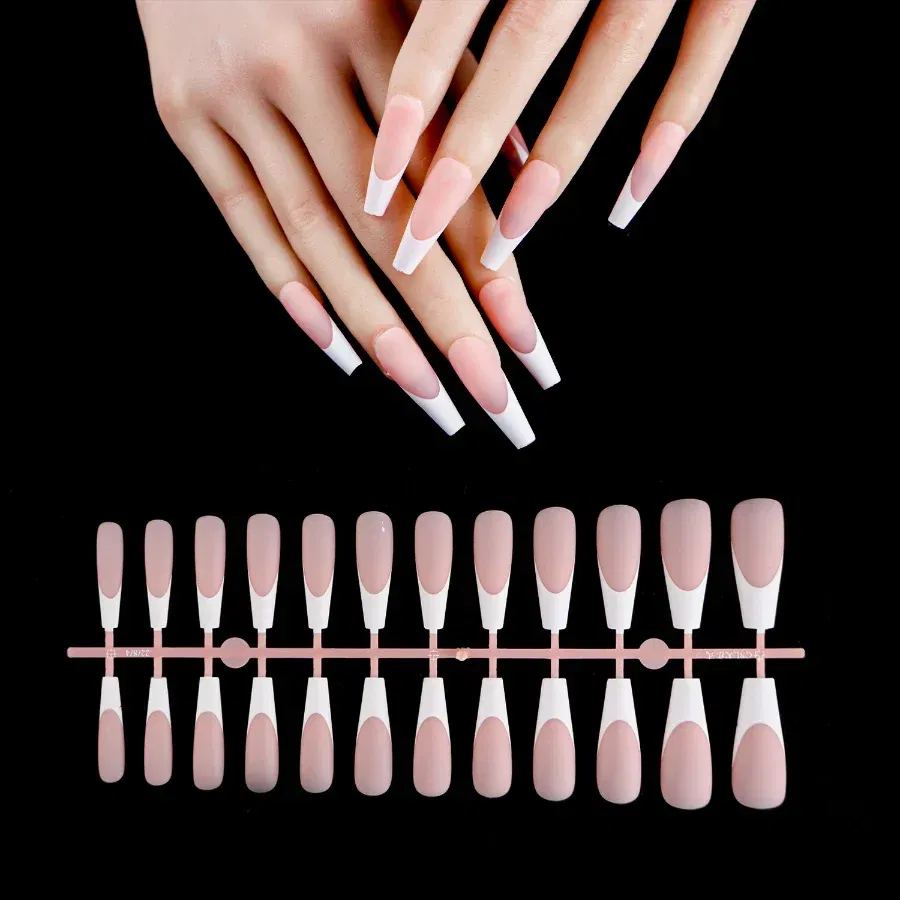 Color: Gold - 24PCS Square Head Matte False Nails Ballet Detachable Full Cover Artificial Fingernails Frosted Press Glue on Fake Nail Tips