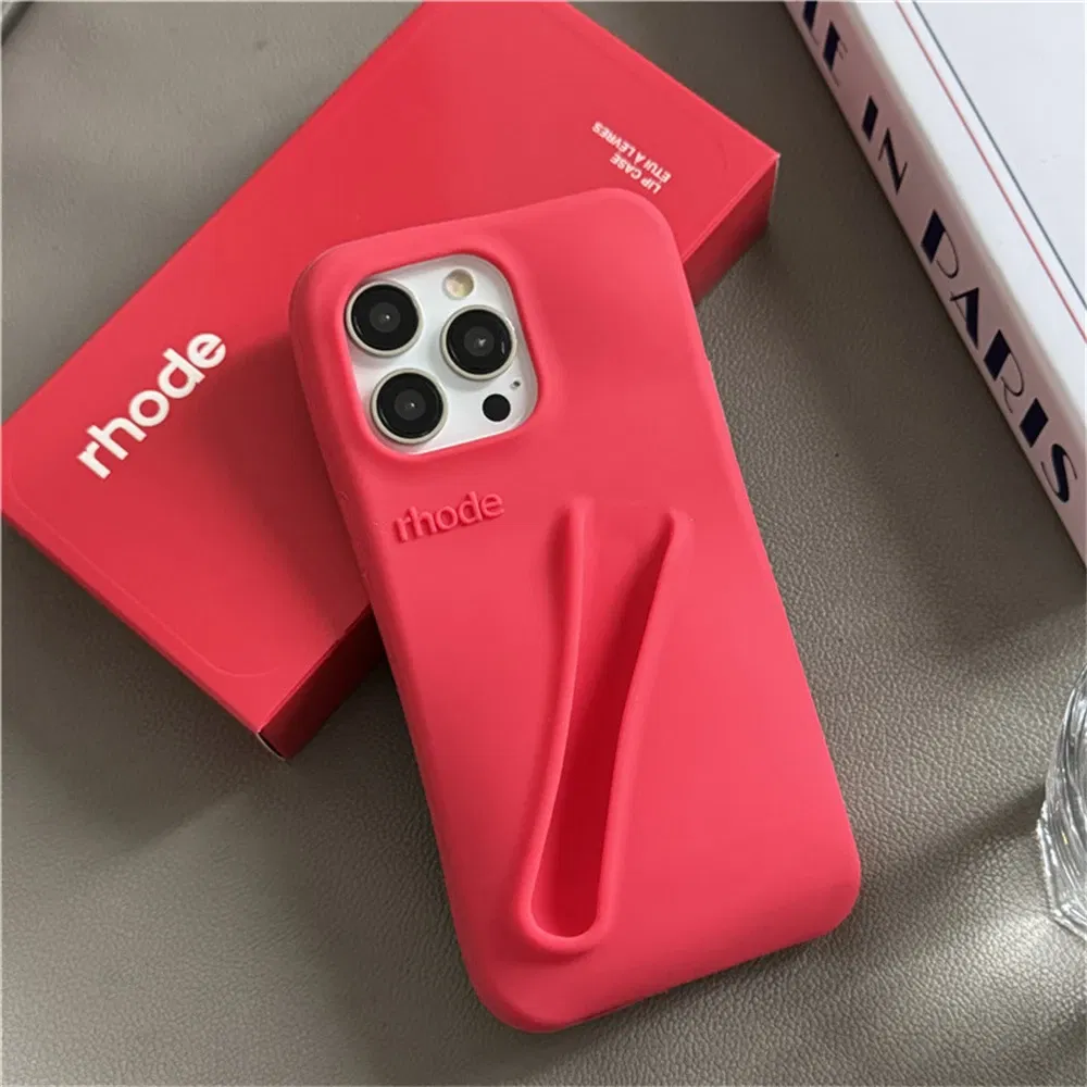 Color: Salmon Pink, Compatible-Phone Models: For iPhone 13 Pro Max - New Rhode Lipstick Soft Silicone Phone Case for iPhone 16 15 14 13 12 11 Pro Max Plus Portable Lip Gloss Holder Cover with Box