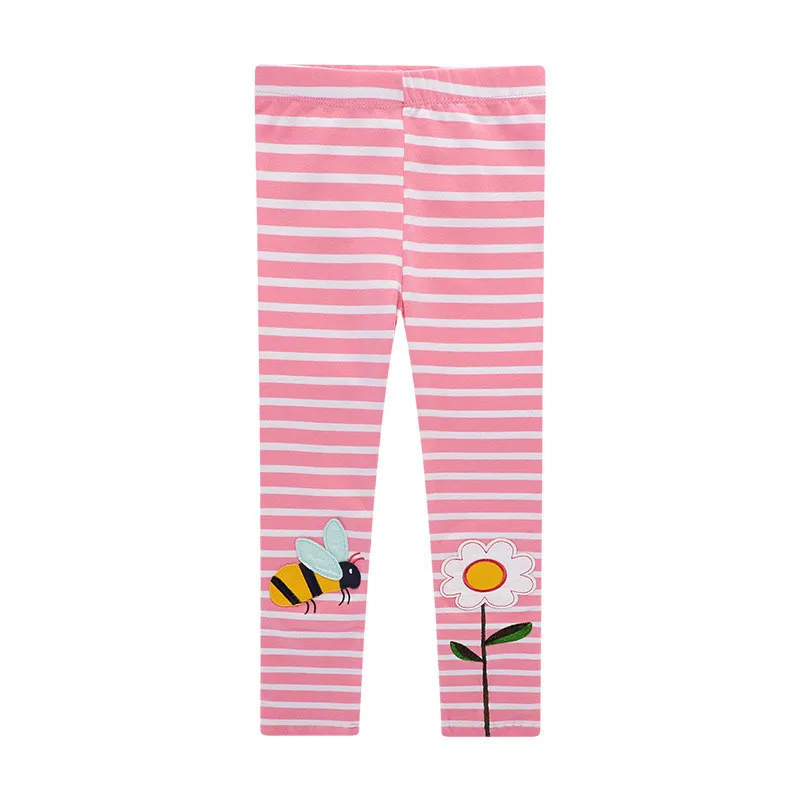 Color: Pink, Kid Size: 18M - Jumping Meters New Arrival Girls Leggings Pant With Bee Embroidery Fashion Stripe Kids Skinny Pants Toddler Kids Pencil Pant