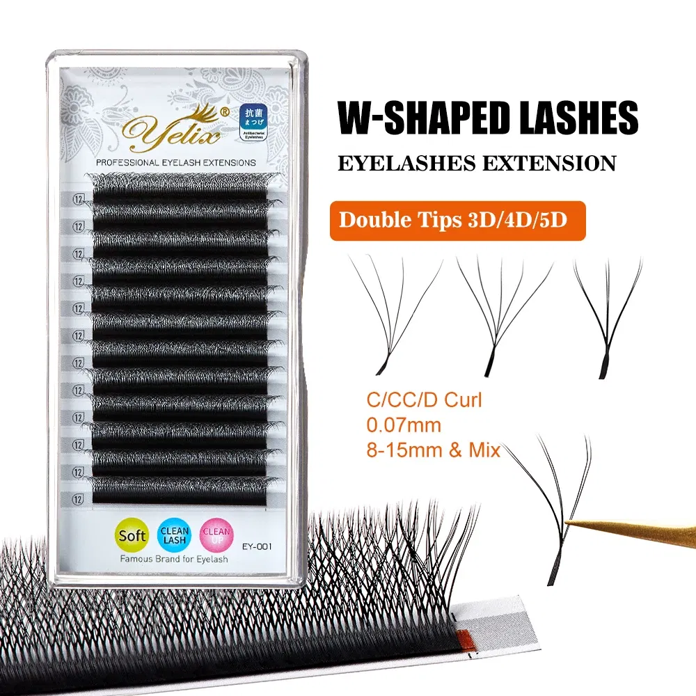 Color: Brushed Chrome, Curl: C, Thickness: 0.07mm, Length: 13mm - Yelix Cilios 5D W Shape Eyelash Extensions 4D/6D Premade Volume Fans Natural Soft Automatic Flowering Lash Makeup Supplies