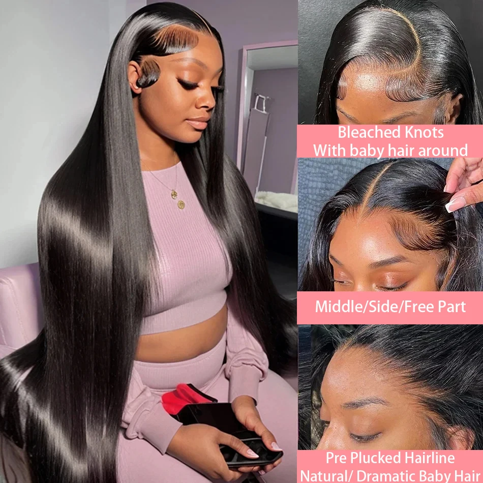 Color: Natural Color, Stretched Length: 30inches, Density: 250% - 30 32 Inch 13x4 13x6 Lace Front Human Hair Wigs Straight Transparent Lace Human Hair Wigs Pre Plucked For Black Women Bling Hair