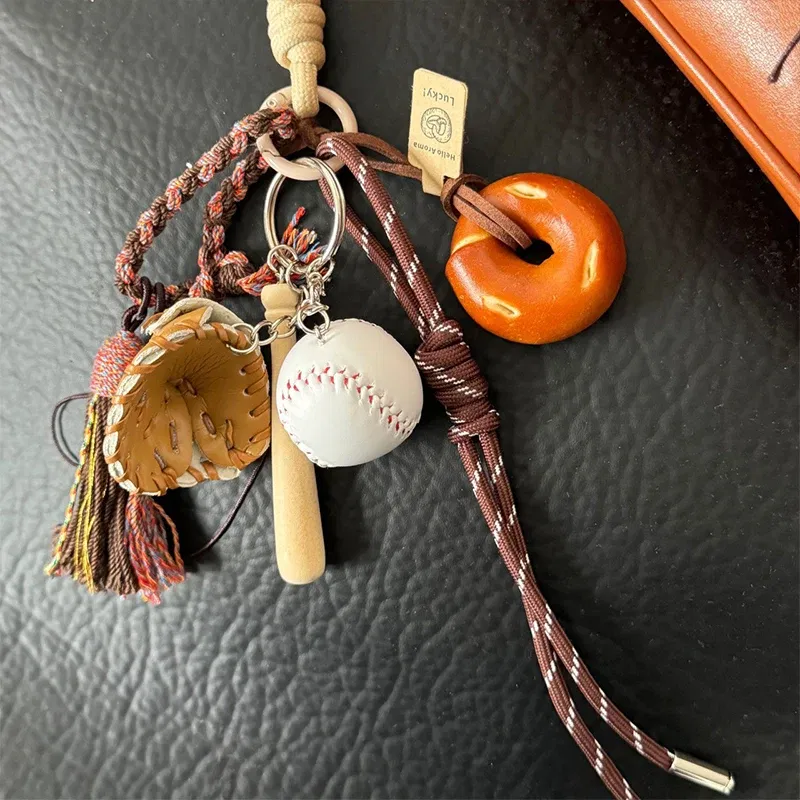 Color: black - DIY Bag Pendant Creative Bread Weaving Rope Colorful Nylon Lanyard Car Keychain Couple Multi-purpose Bag Hanging Accessories