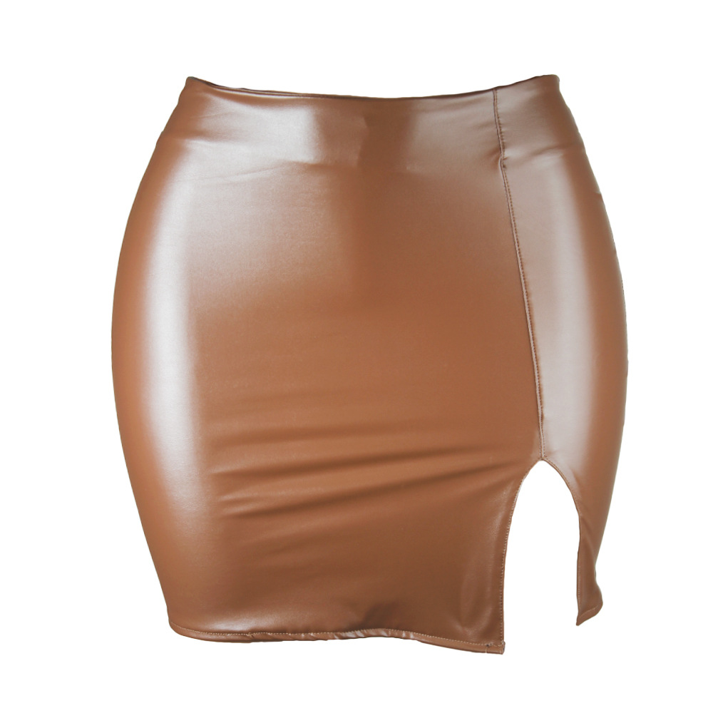 Color: SKY BLUE, Size: L - S M L XL XXL Women's Skirt High Waist Split  Leather Skirt Wrap Hip Skirt Plus Size Pencil Skirt