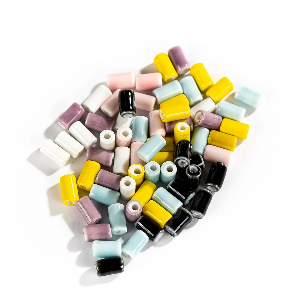 Color: Black - 10mm 20pcs Small Tube  Pure Color Ceramic Beads Handmade Jewelry Making Supplies Bulk Wholesale Necklace Joias Diy #XN336-1