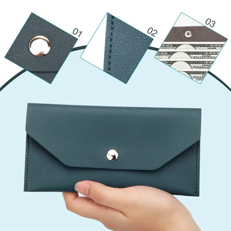 Color: Gold - Envelope Wallet PU Leather Cash Envelope Wallet Classic Fashion Long Women's Wallet Ferrule Name Card Holder Gift
