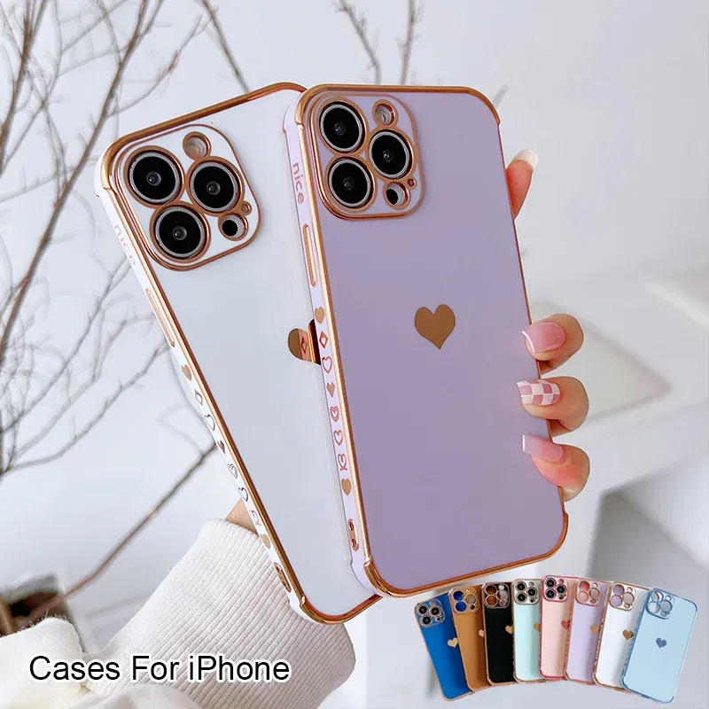 Color: Orange, Compatible-Phone Models: For iPhone XS Max, Ships From: CN - Electroplating Side Love Heart Phone Case For IPhone 16 15 14 13 12 11 Pro Max XR 8 Plus SE2/SE3 Shockproof Back Cover