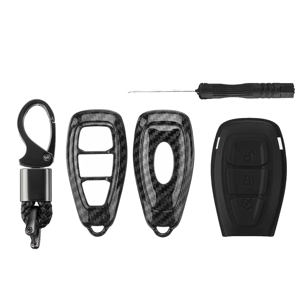 Color Name: black - Carbon Fiber Remote Key Fob Case Shell Cover Compatible with Fords/Focus/Fiesta/Kuga/C-Max