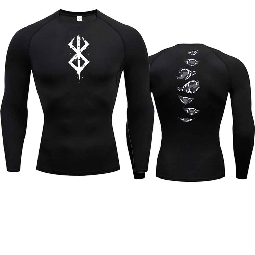 Color: GRAY, Size: XL - 2024Anime Berserk Guts Men's Compression Shirt Fitness Sport Running Tight Gym TShirts Athletic Quick Dry Tops Tee Summer