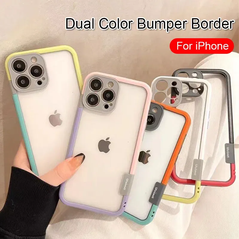 Color: Khaki, Ships From: CHINA, Material: Microfiber - Better Heat Dissipation Dual Color Bumper Border Soft Phone Case For iPhone 17 16 15 14 13 12 11 Pro Max 7 8 Plus XS XR
