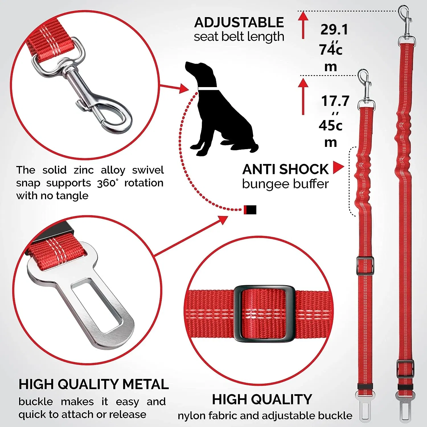 Color: black - Universal Adjustable Cat Dog Seat-Belt Elastic & Reflective Vehicle Nylon Seat Belt for Small Medium Large Dog,Pet Accessoires