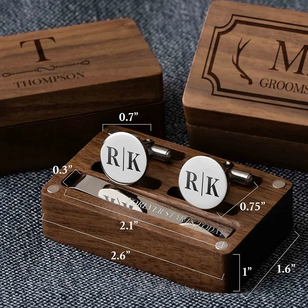 Color: Light Grey, Size: XS?€old?‰ - Custom Metal Cufflinks Tie Clip & Rectangle Gift Box Engraved Gift for Dad and Groomsmen Personalized Best Man Cufflinks Set