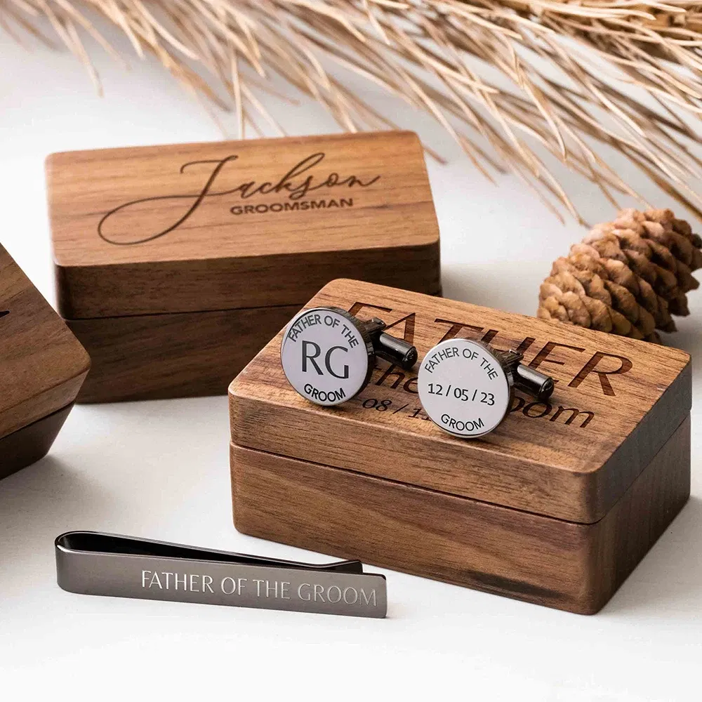 Color: Light Grey, Size: XS?€old?‰ - Custom Metal Cufflinks Tie Clip & Rectangle Gift Box Engraved Gift for Dad and Groomsmen Personalized Best Man Cufflinks Set