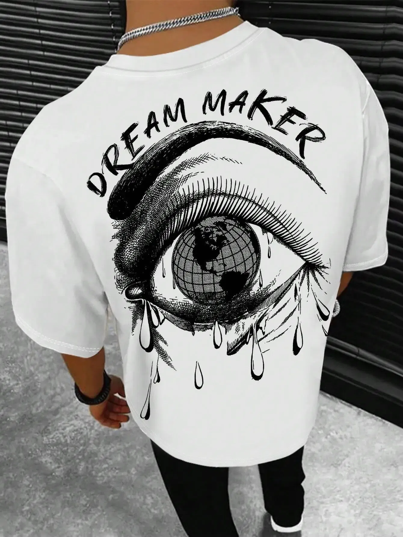 Color: Brown, Size: XL - Dream Maker Tearful Earth Printing T-Shirt Men Clothes Summer Loose Tee Cotton Casual Street Tshirt Hip Hop Oversize T Shirts