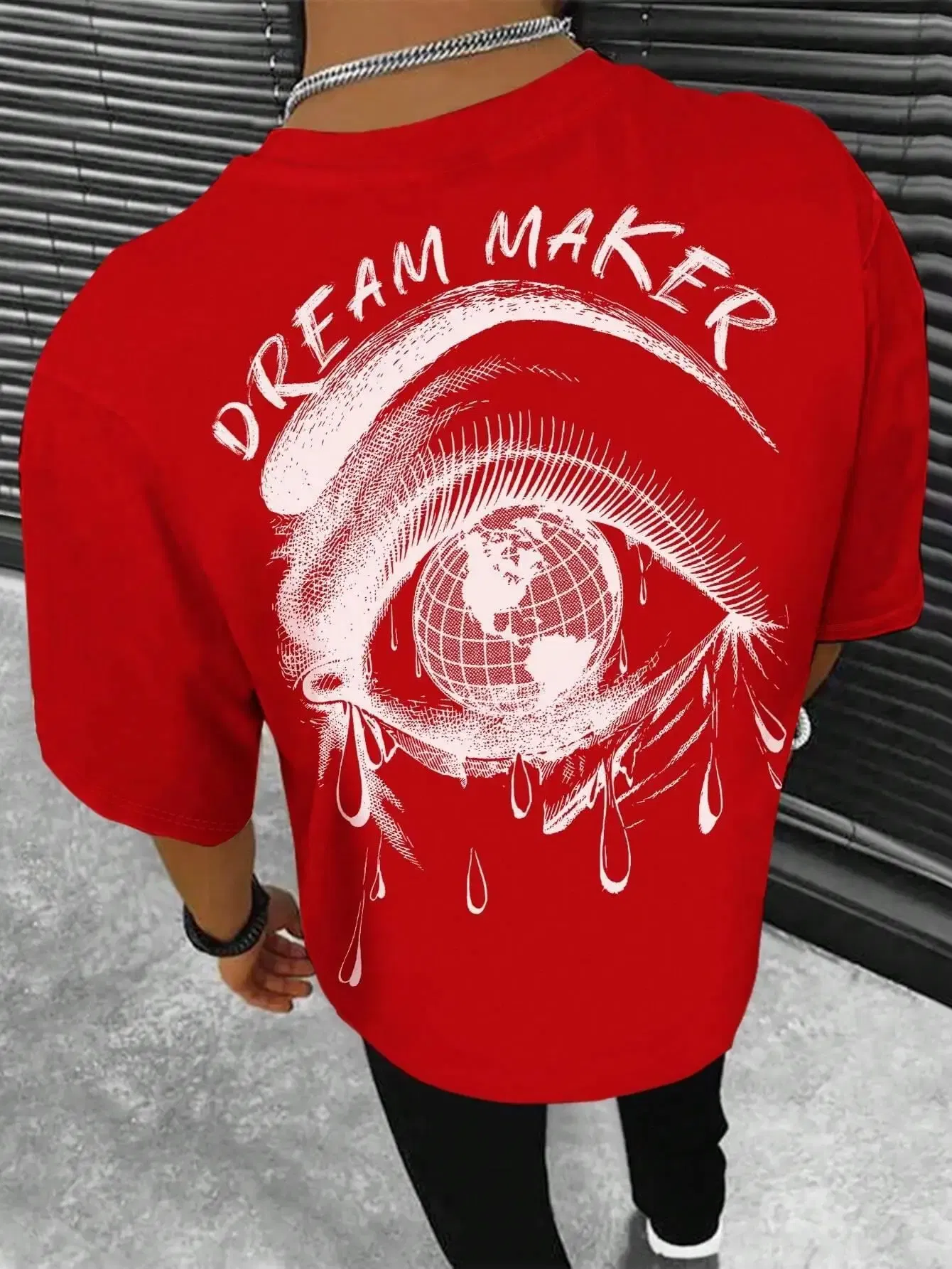 Color: Brown, Size: XL - Dream Maker Tearful Earth Printing T-Shirt Men Clothes Summer Loose Tee Cotton Casual Street Tshirt Hip Hop Oversize T Shirts