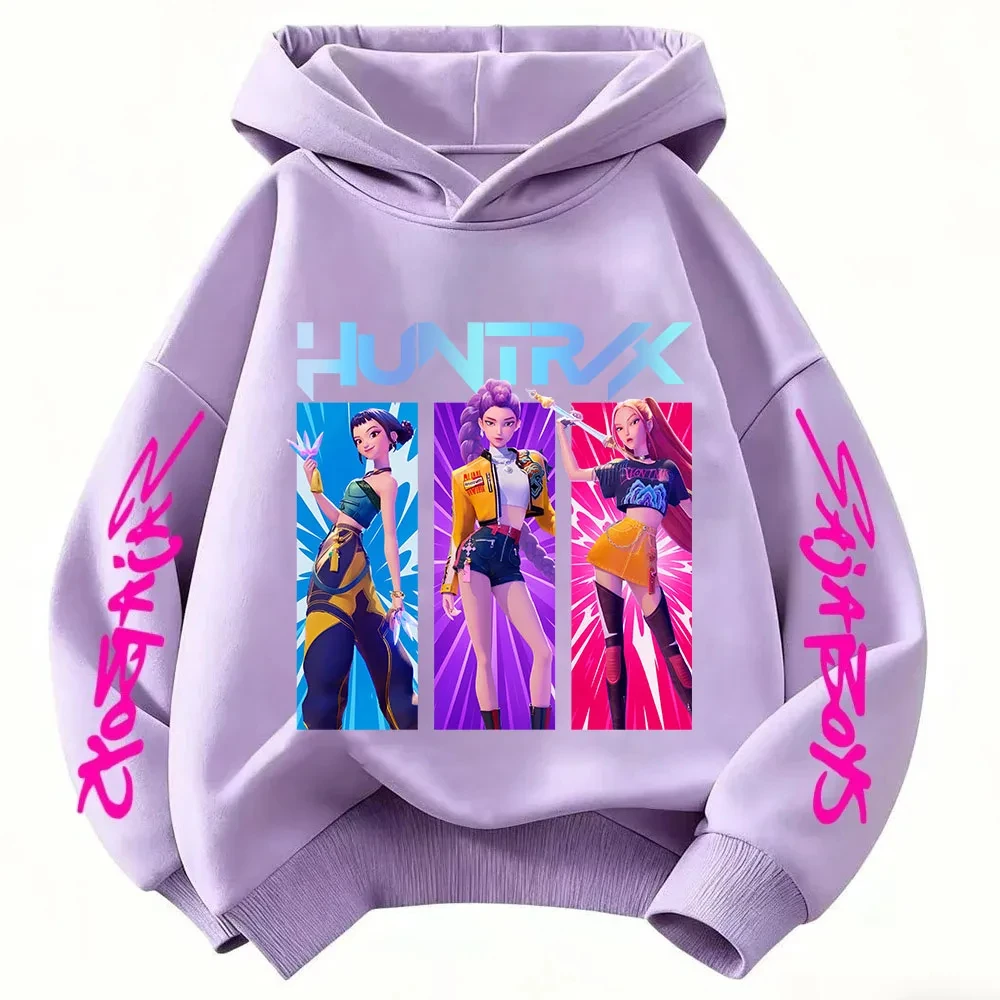 Color: army green, Kid Size: 4T - Cartoon Hoodie for Boys and Girls KPop Demon Hunter Rumi Derpy Warm and Thick, Fashionable Casual Top, Printed Purple Sweatshirt