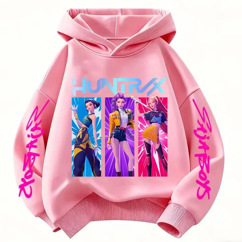 Color: army green, Kid Size: 4T - Cartoon Hoodie for Boys and Girls KPop Demon Hunter Rumi Derpy Warm and Thick, Fashionable Casual Top, Printed Purple Sweatshirt