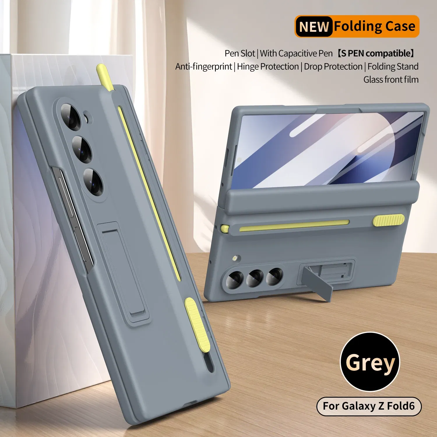 Color: Maroon, Material: Denim - Touch Pen Case For Samsung Galaxy Z Fold 6 5 4 3 Skin Friendly Folding Hinge with Elastic Wrist Band Screen Tempered Film Cover