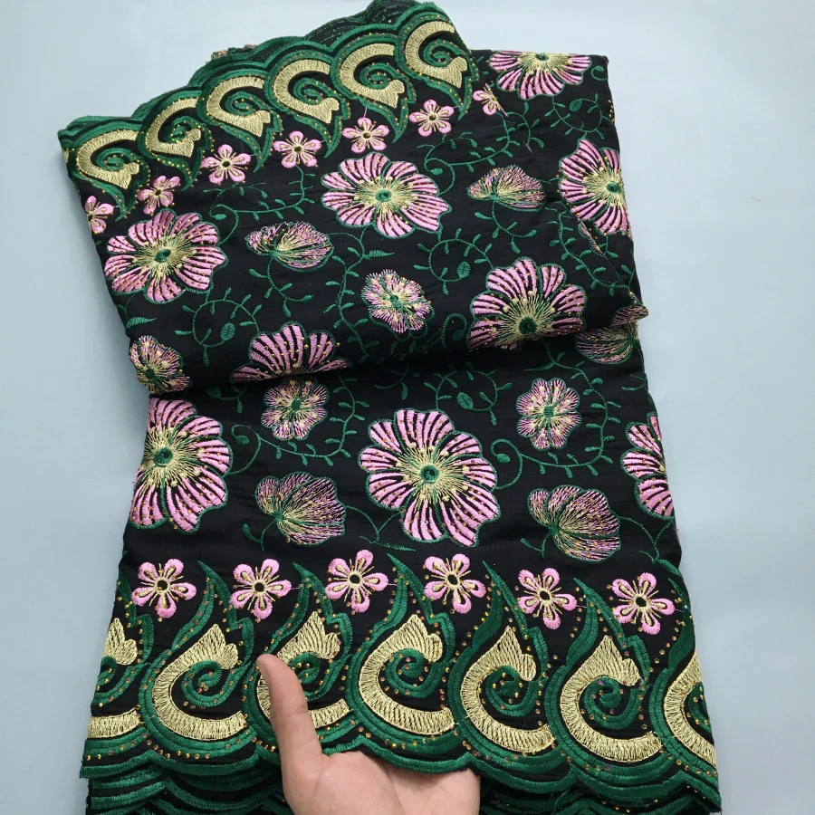 Color: PURPLE, length: 5 yards, Width: 120cm - Green Nigerian Embroidered Cotton Lace Fabric 2025 High Quality 5 Yards African Swiss Lace Fabric Party Dress for Women A4210