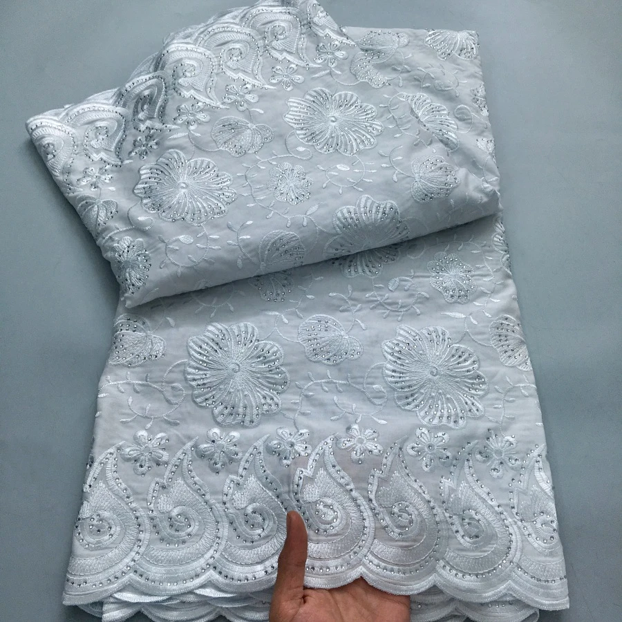 Color: PURPLE, length: 5 yards, Width: 120cm - Green Nigerian Embroidered Cotton Lace Fabric 2025 High Quality 5 Yards African Swiss Lace Fabric Party Dress for Women A4210
