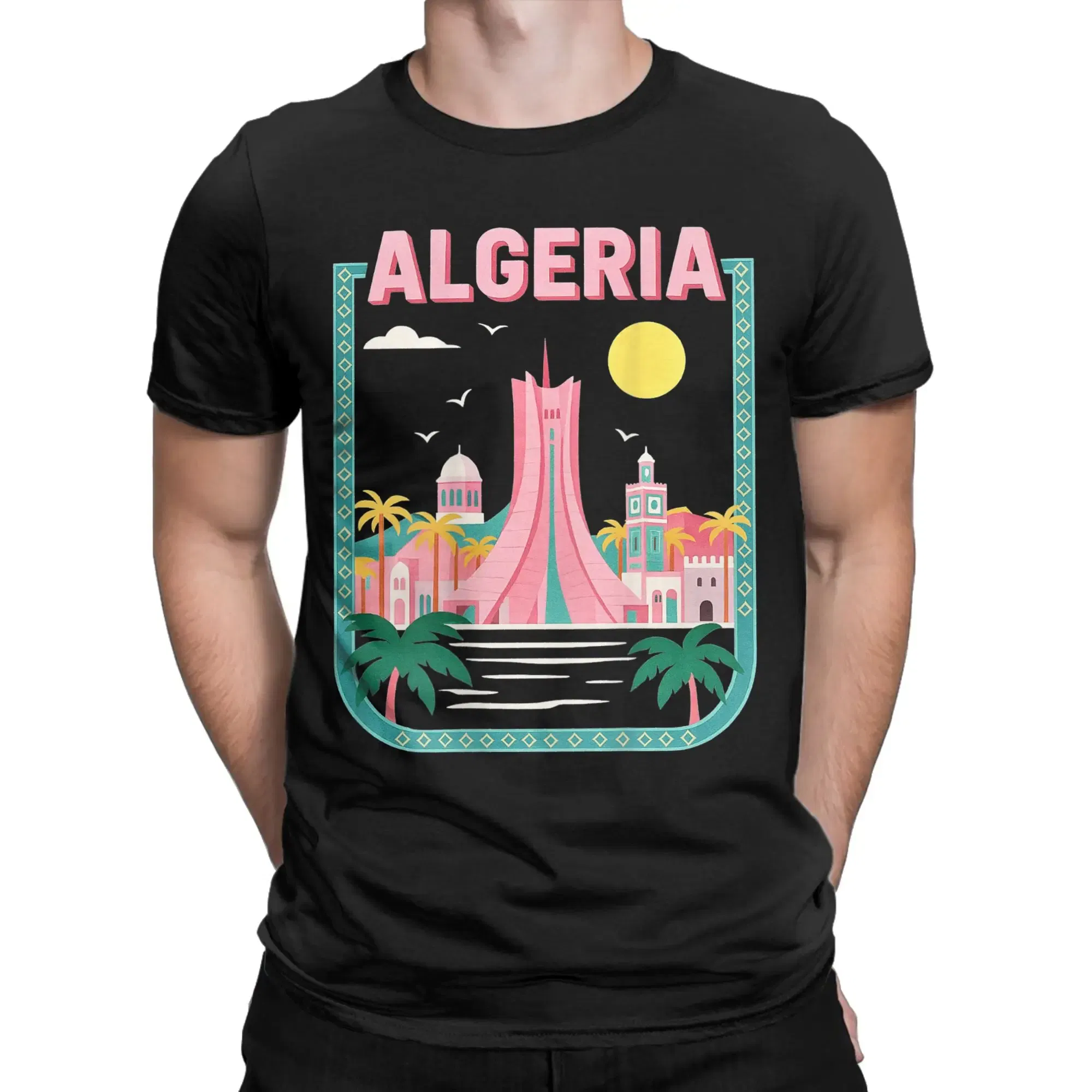 Color: Mint, Size: XXXL - Men Algeria DZ City Algerian T Shirts Africa Arab Pure Cotton Clothes Hipster Short Sleeve Crewneck Tees Gift Idea T-Shirt