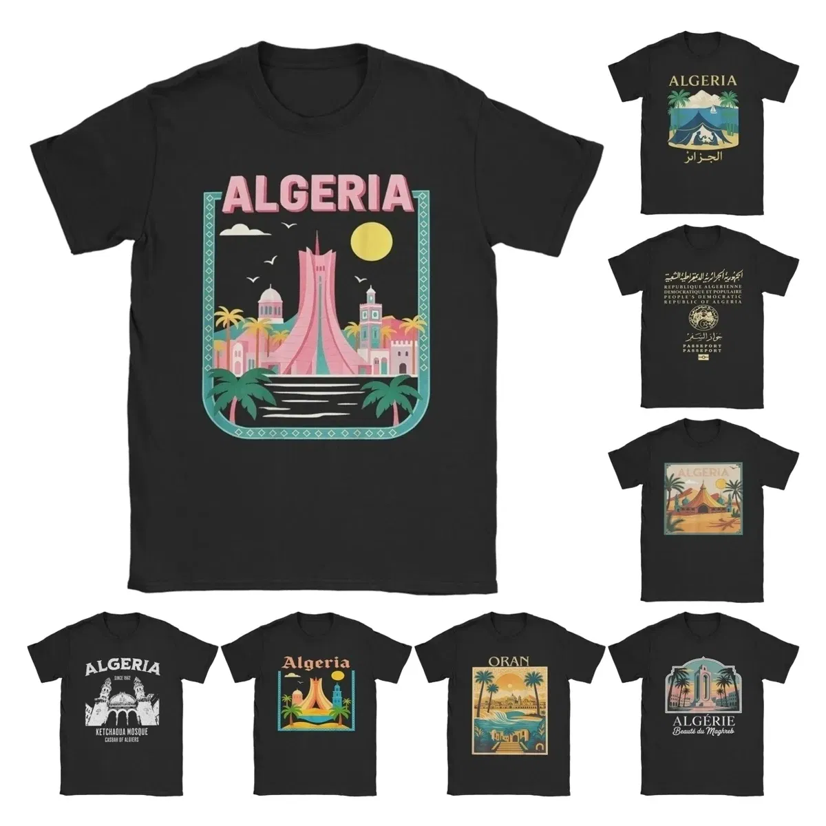 Color: Mint, Size: XXXL - Men Algeria DZ City Algerian T Shirts Africa Arab Pure Cotton Clothes Hipster Short Sleeve Crewneck Tees Gift Idea T-Shirt